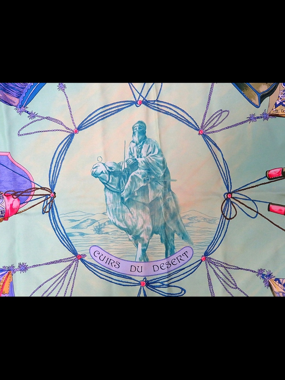Hermes Silk Scarf in Mint Green, Pink, Blue and Gold - Picture 4 of 13